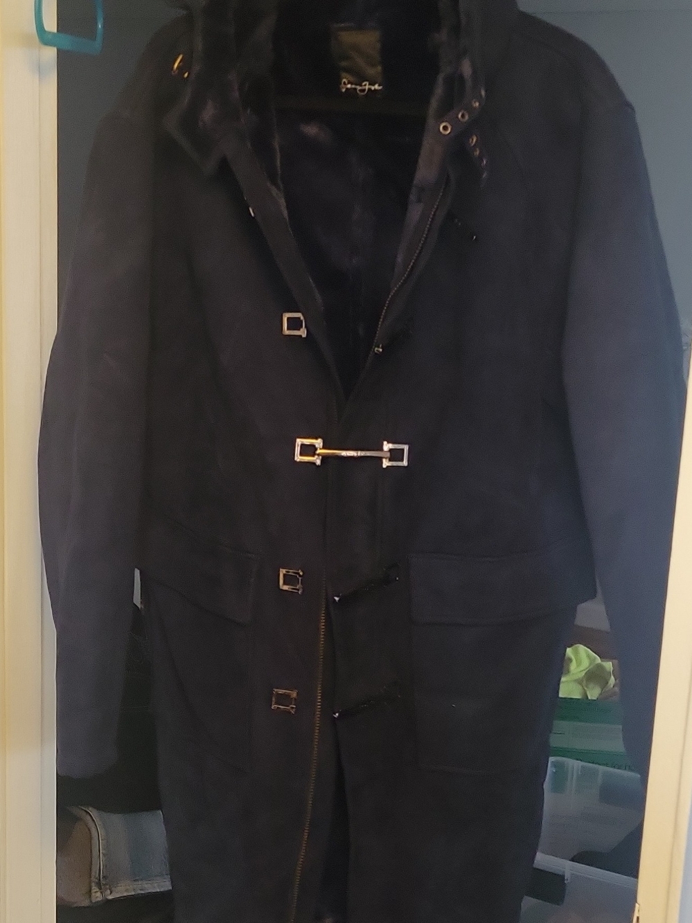 Sean John Navy Toggle Peacoat with Fur-Trim